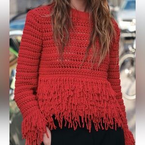 NWT Zara Red Fringe Sweater